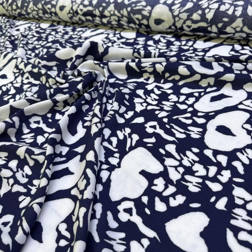 İthal Viskon Kumaş %100 Pamuk Çift En Desenli Lacivert