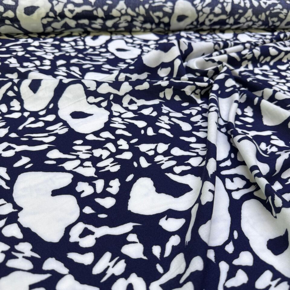 İthal Viskon Kumaş %100 Pamuk Çift En Desenli Lacivert