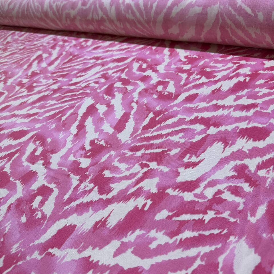 İthal Viskon Kumaş %100 Pamuk Çift En Pembe Beyaz Desenli