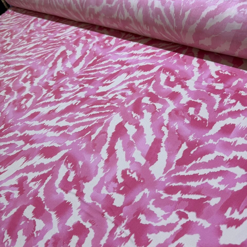 İthal Viskon Kumaş %100 Pamuk Çift En Pembe Beyaz Desenli