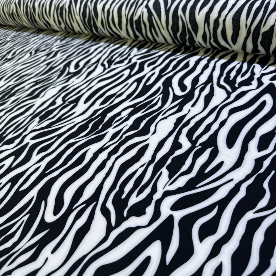 İthal Viskon Kumaş %100 Pamuk Çift En Siyah Beyaz Zebra Desenli