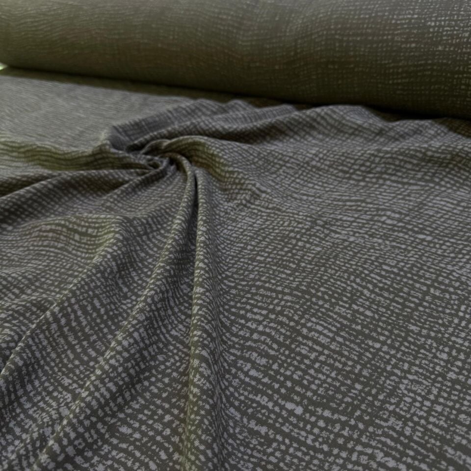 Çift Kat Müslin Kumaş %100 Pamuk Çift En Haki Desenli