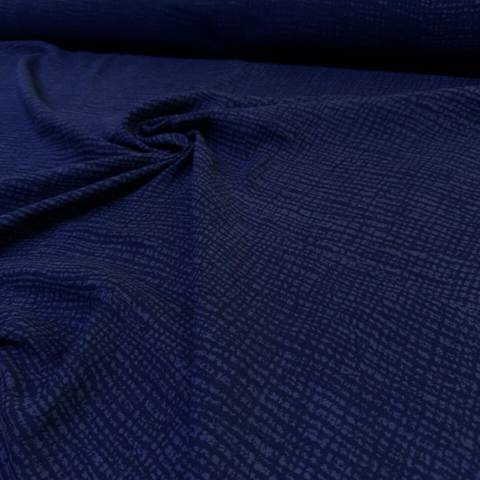 Çift Kat Müslin Kumaş %100 Pamuk Çift En Lacivert Desenli