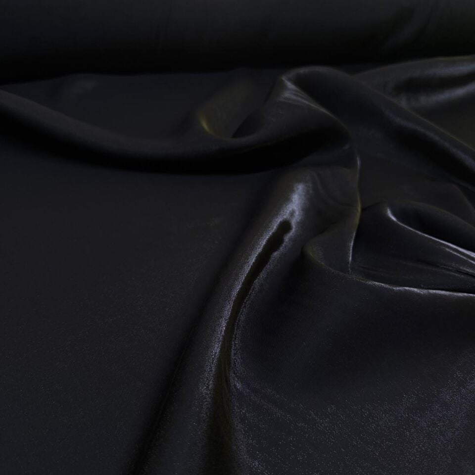 Floş Saten Kumaş Parlak Işıltılı Çift En Siyah