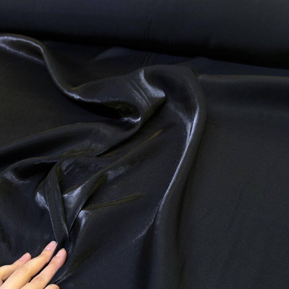 Floş Saten Kumaş Parlak Işıltılı Çift En Siyah