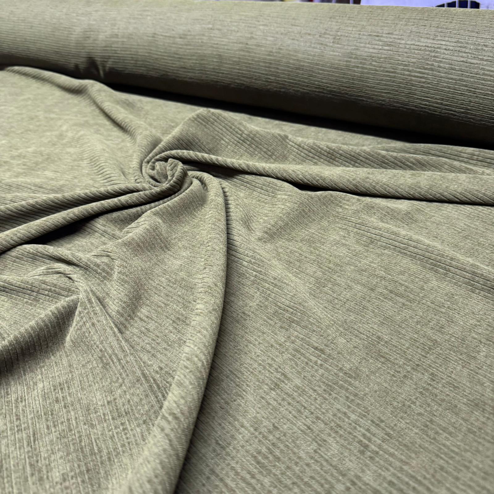 İtalyan Fitilli Kadife Kumaş Çift En Haki