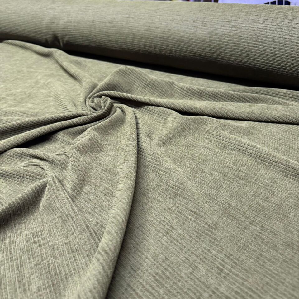 İtalyan Fitilli Kadife Kumaş Çift En Haki