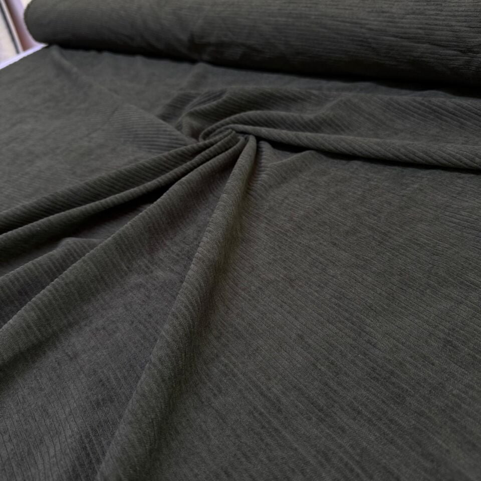 İtalyan Fitilli Kadife Kumaş Çift En Haki