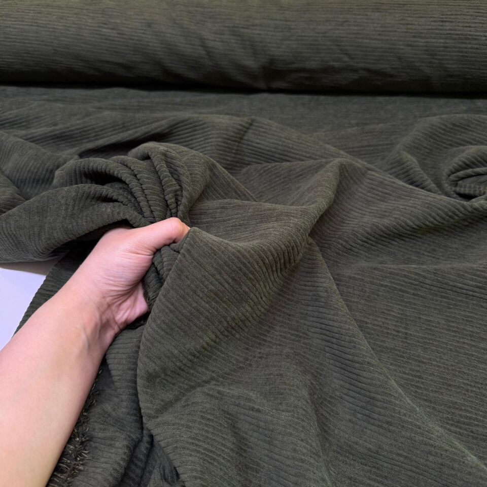 İtalyan Fitilli Kadife Kumaş Çift En Haki
