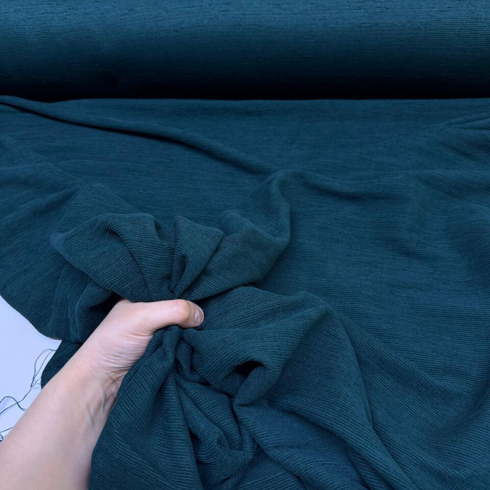 İtalyan Fitilli Kadife Kumaş Çift En Petrol Yeşil