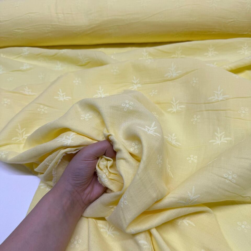 Çift Kat Müslin Kumaş %100 Pamuk Çift En Nakış ve Fisto Baskılı Sarı
