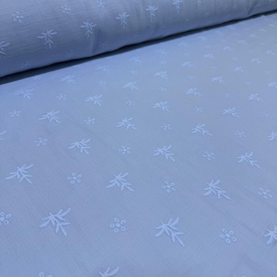 Çift Kat Müslin Kumaş %100 Pamuk Çift En Nakış ve Fisto Baskılı Mavi