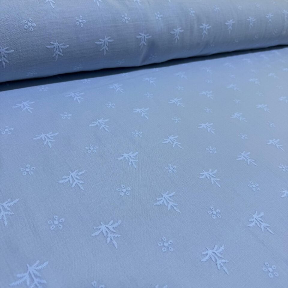 Çift Kat Müslin Kumaş %100 Pamuk Çift En Nakış ve Fisto Baskılı Mavi