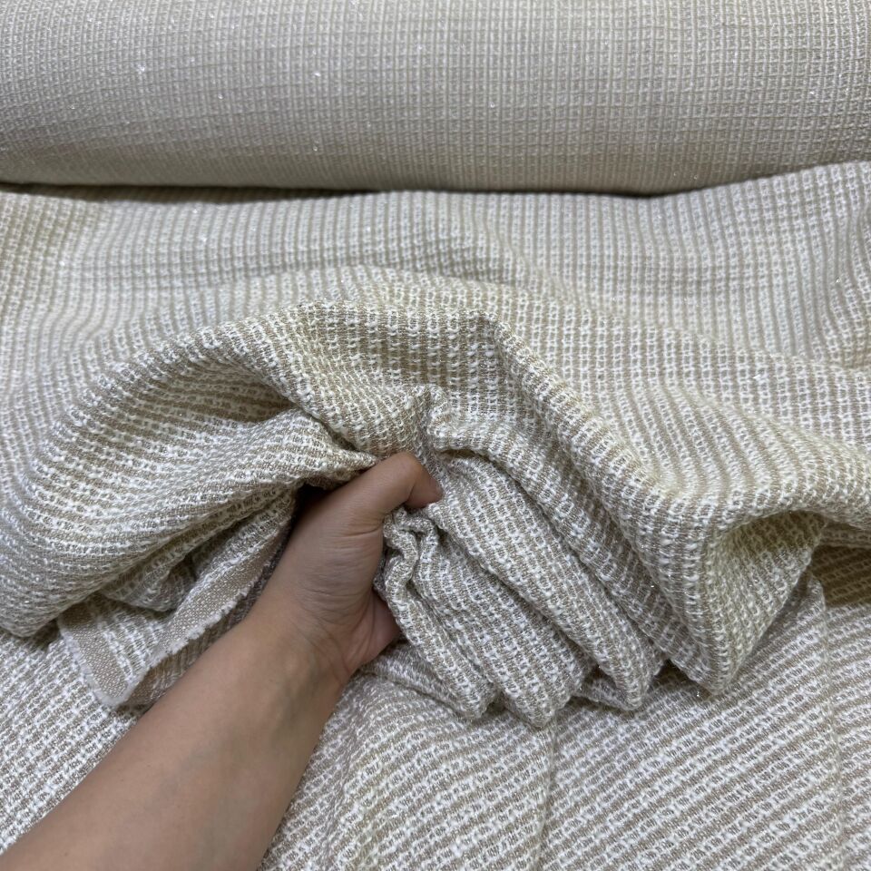 Tüvit Şanel Kumaş Çift En Simli Bej