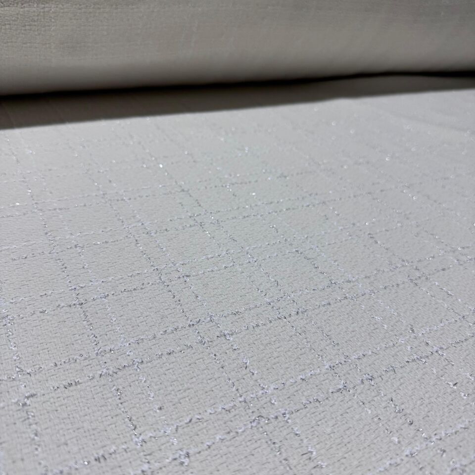 Tüvit Şanel Kumaş Çift En Kareli Kırık Beyaz Simli