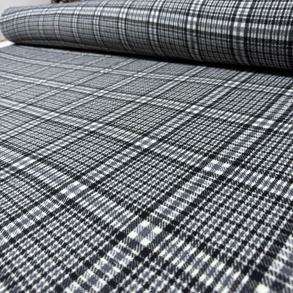 Tüvit Şanel Kumaş Çift En Ekose Gri & Antrasit Kareli