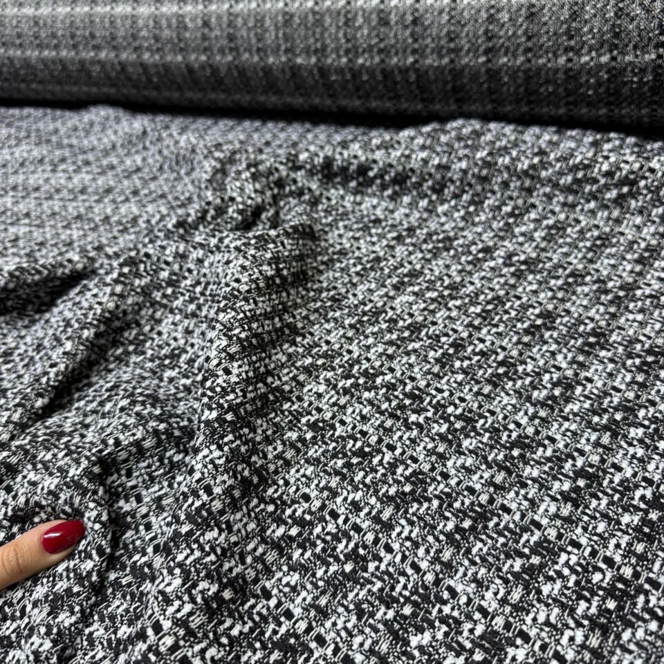 Tüvit Şanel Kumaş Çift En Siyah Beyaz Dokuma