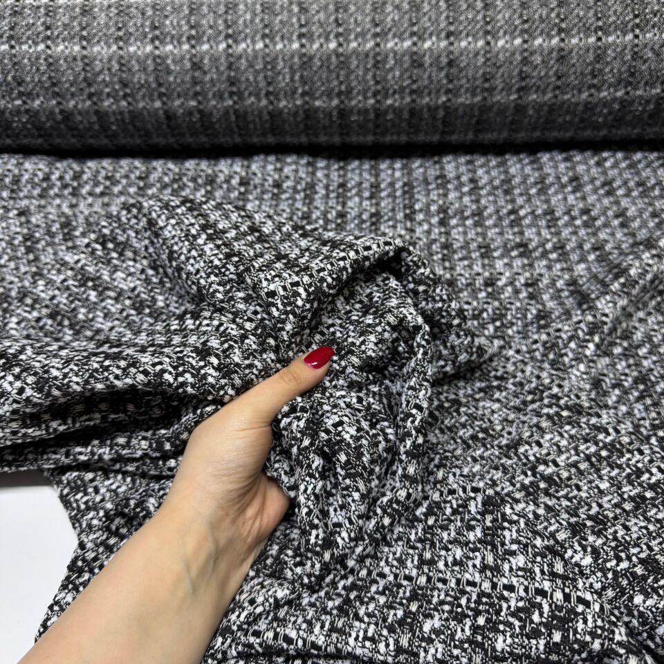 Tüvit Şanel Kumaş Çift En Siyah Beyaz Dokuma