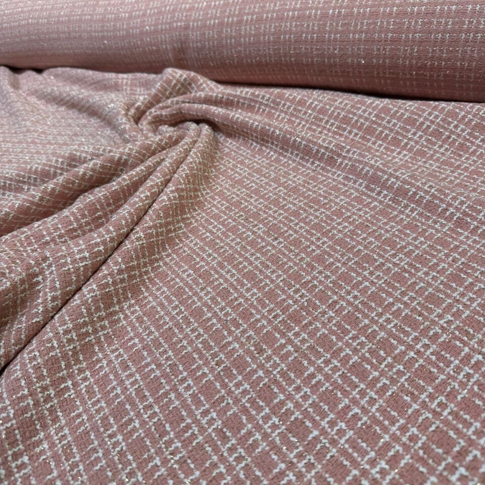 Tüvit Şanel Kumaş Çift En Simli Açık Pembe