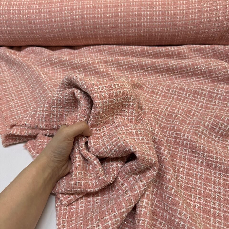 Tüvit Şanel Kumaş Çift En Simli Açık Pembe