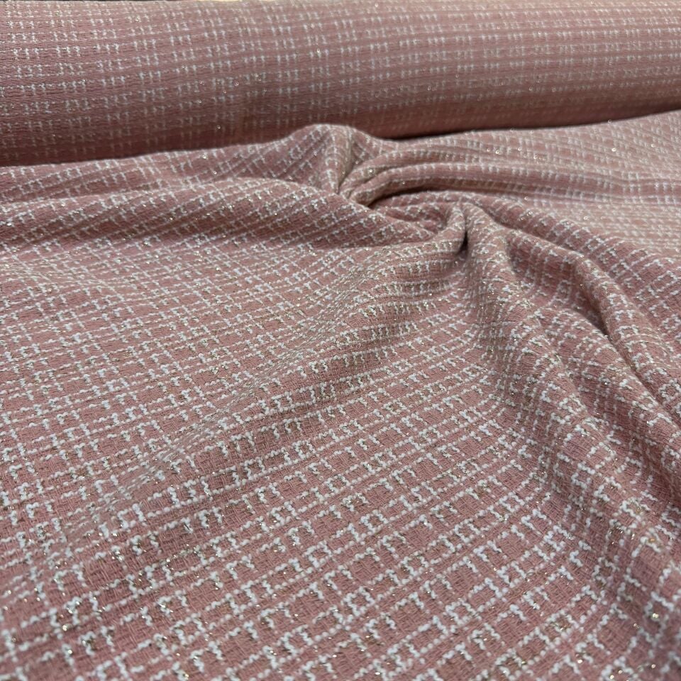 Tüvit Şanel Kumaş Çift En Simli Açık Pembe