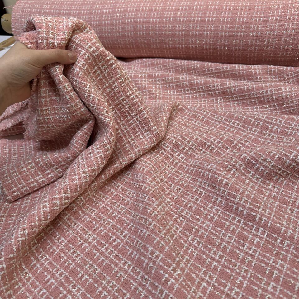 Tüvit Şanel Kumaş Çift En Simli Açık Pembe