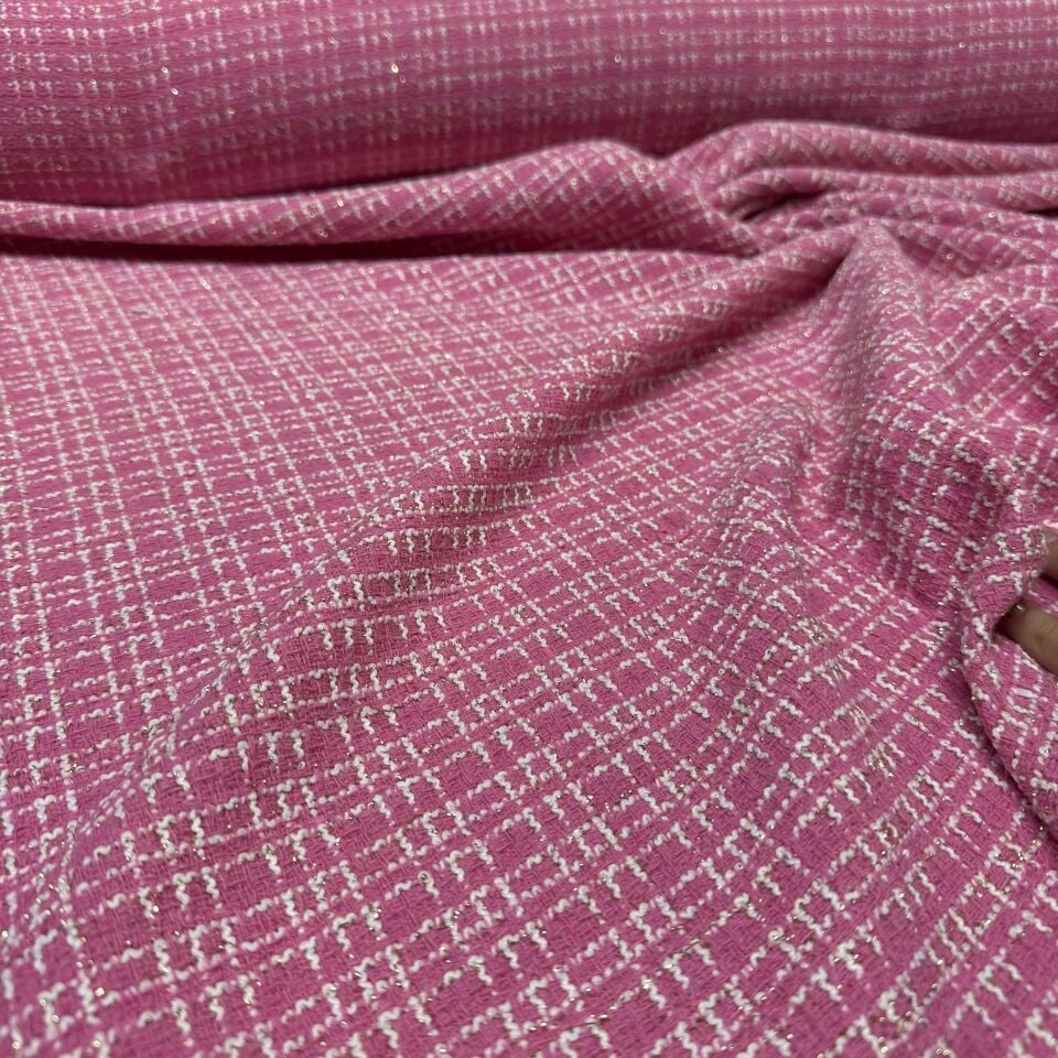 Tüvit Şanel Kumaş Dokuma Çift En Simli Pembe