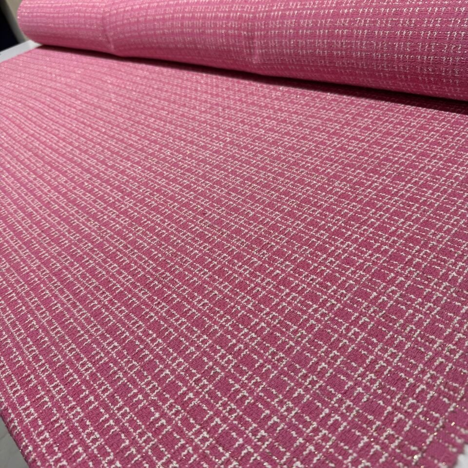Tüvit Şanel Kumaş Dokuma Çift En Simli Pembe