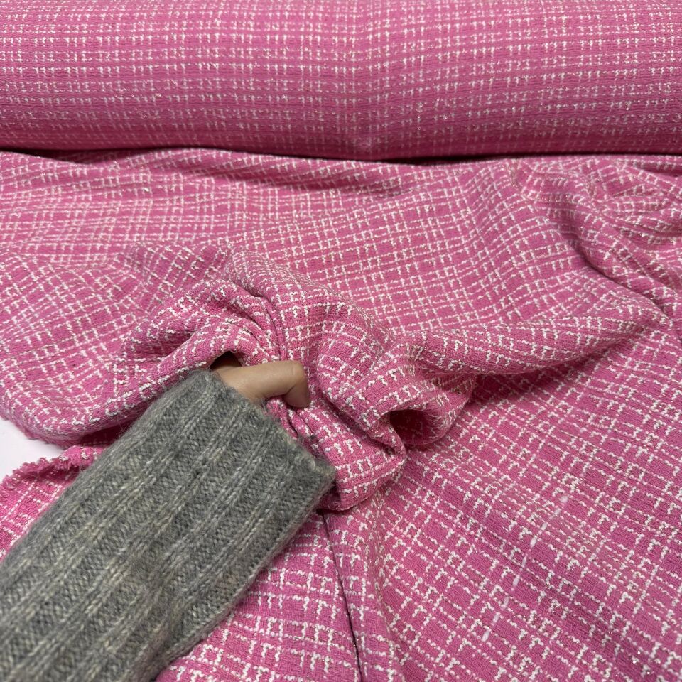 Tüvit Şanel Kumaş Dokuma Çift En Simli Pembe