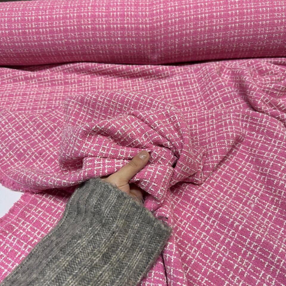 Tüvit Şanel Kumaş Dokuma Çift En Simli Pembe