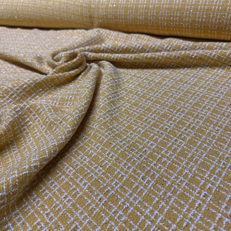 Tüvit Şanel Kumaş Çift En Simli Sarı