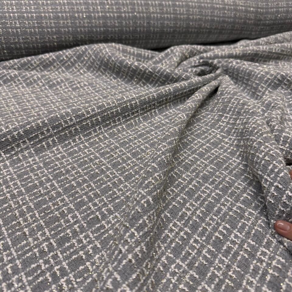 Tüvit Şanel Kumaş Çift En Simli Gri