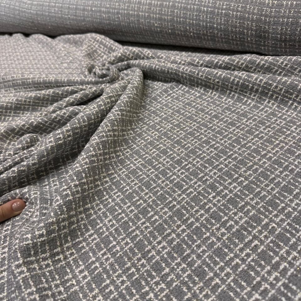 Tüvit Şanel Kumaş Çift En Simli Gri