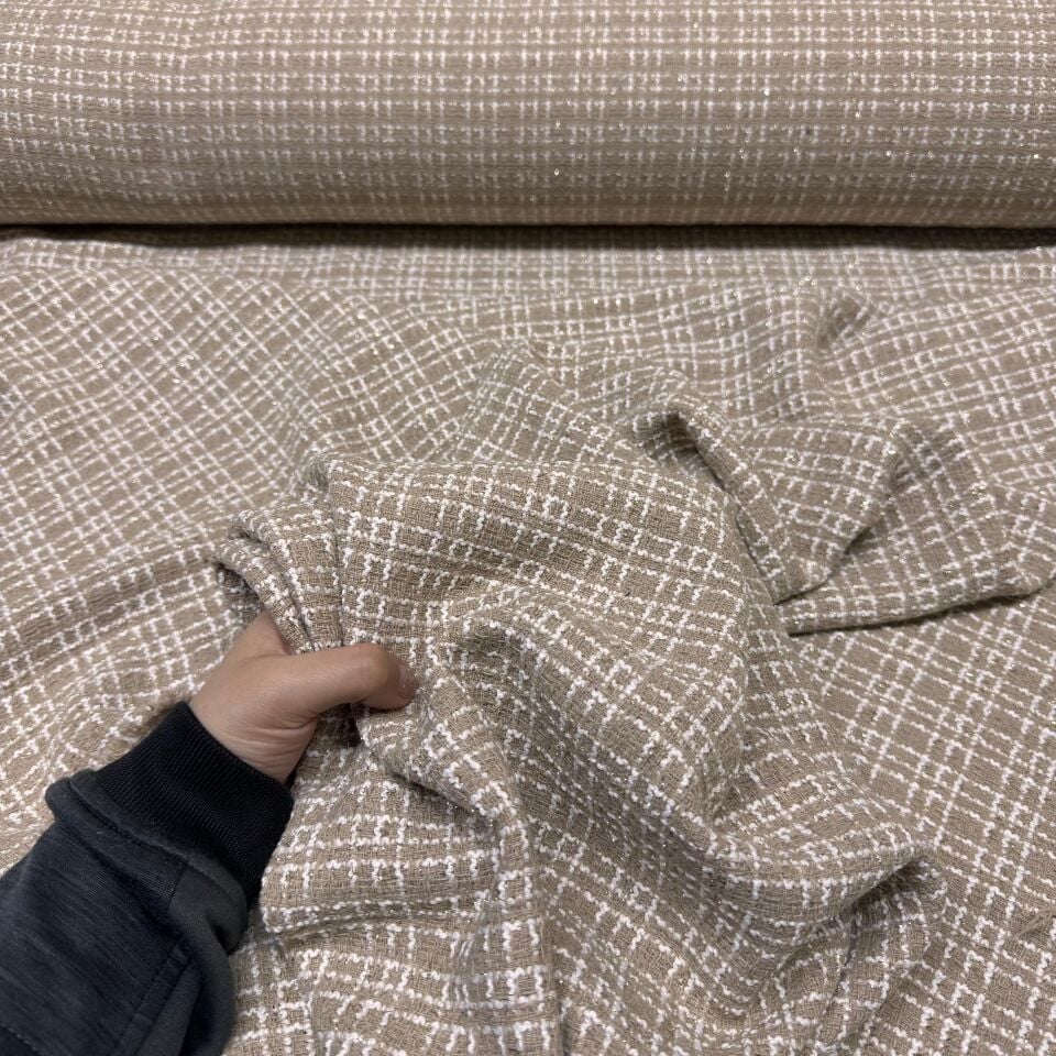 Tüvit Şanel Kumaş Çift En Simli Bej