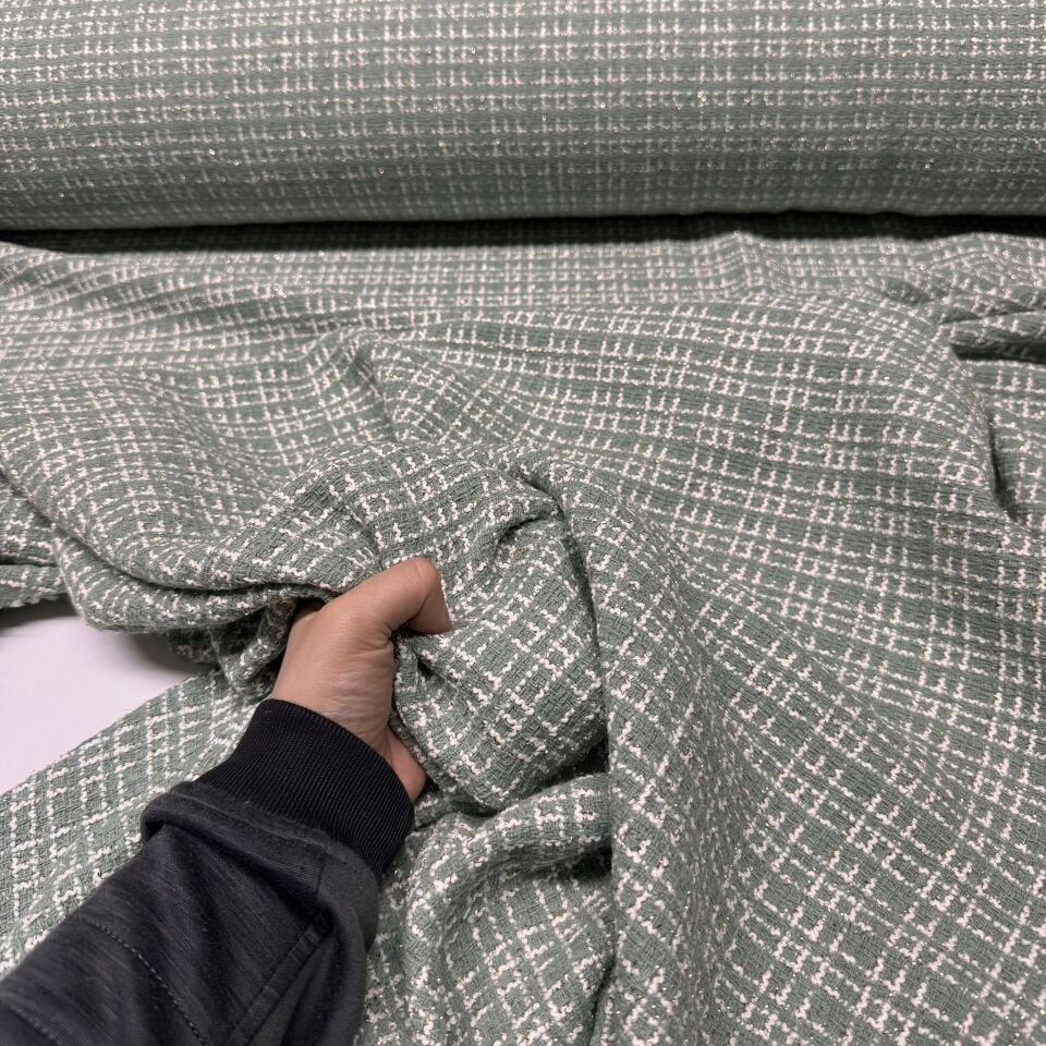 Tüvit Şanel Kumaş Çift En Simli Su Yeşili