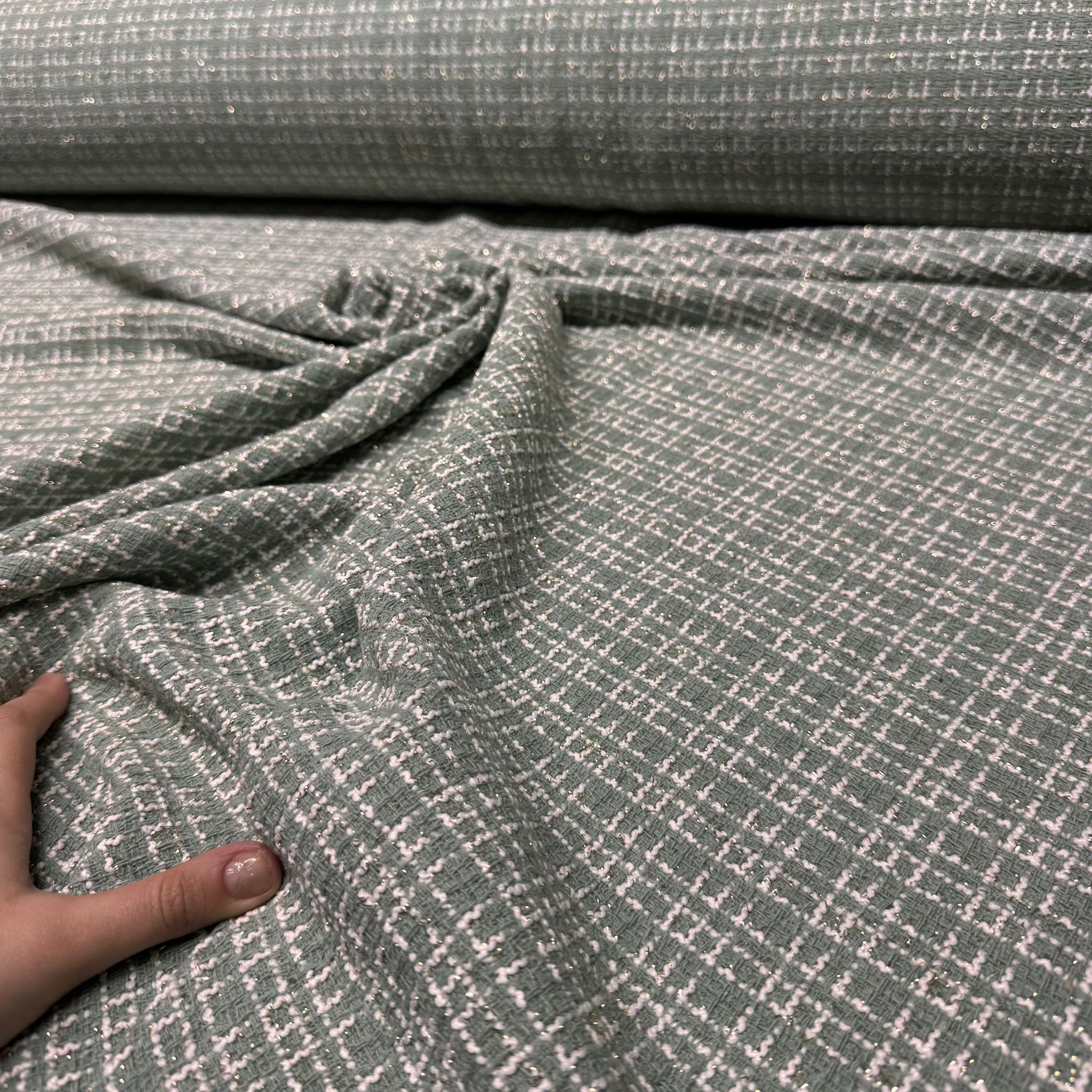 Tüvit Şanel Kumaş Çift En Simli Su Yeşili