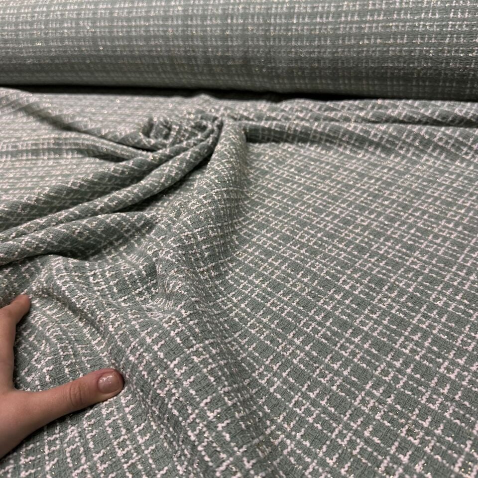 Tüvit Şanel Kumaş Çift En Simli Su Yeşili